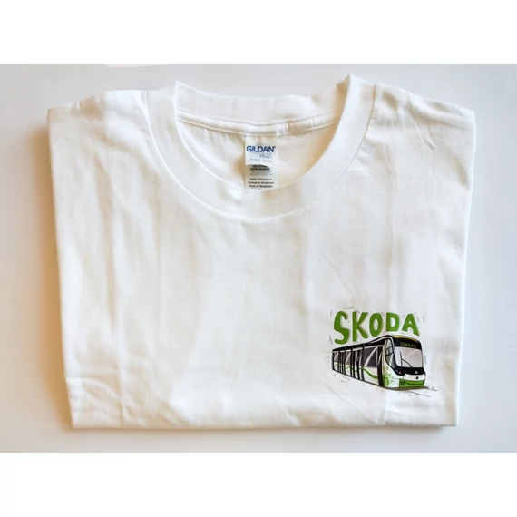 Skoda villamos grafikával ellátott felnőtt uniszex rövid ujjú póló, L, XL, 2XL méretben